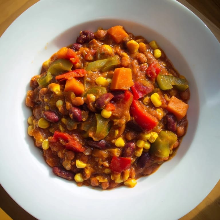 This hearty veggie chili is brimming with beans, corn, and delicious Tex-Mex flavors.