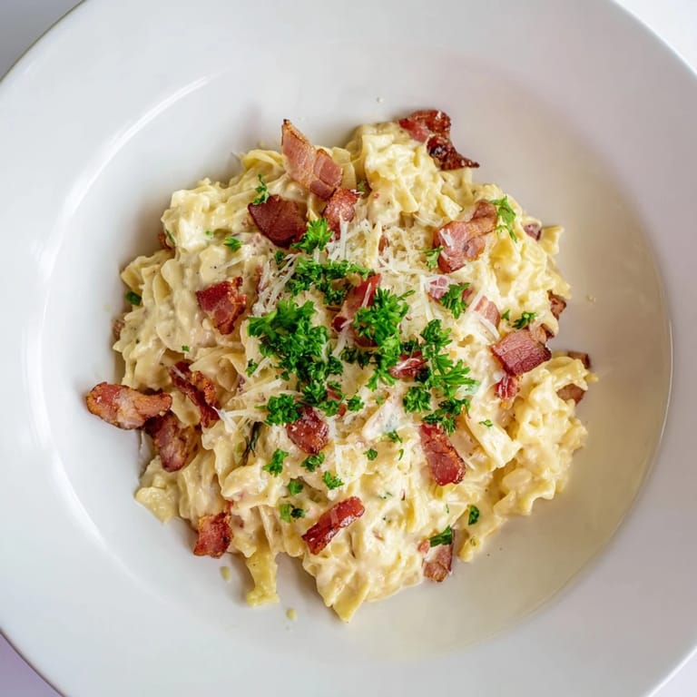 Quick Carbonara Ramen Fusion, ready in minutes with rich egg and cheese sauce.