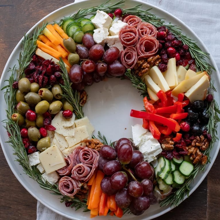A delicious, easy-to-assemble Simplified Grazing Board Wreath is ready to serve for your party.
