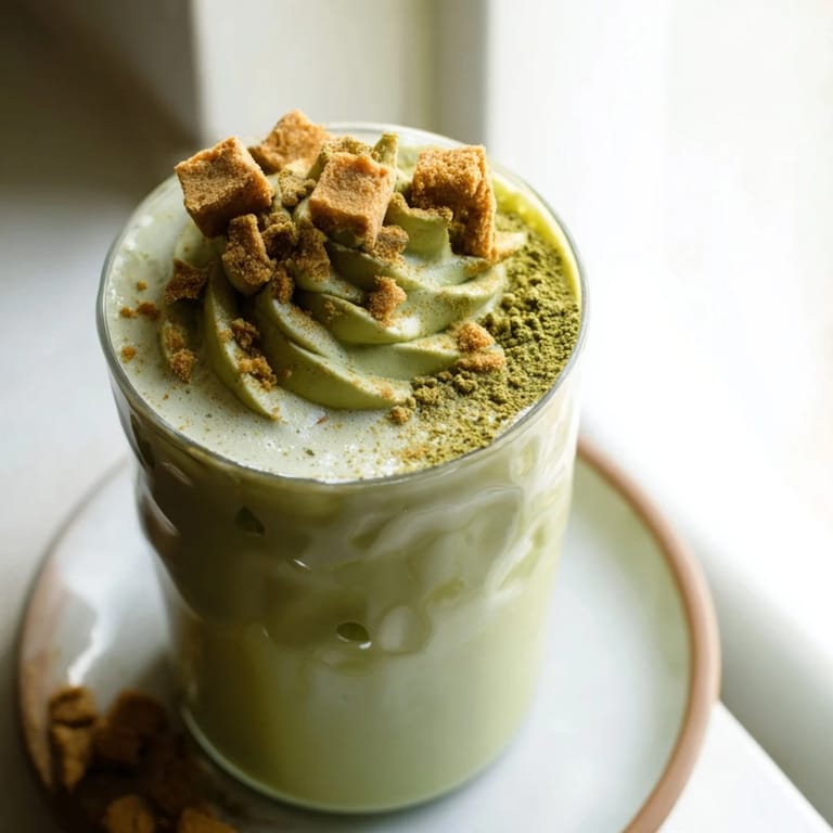 This Sugar-Free Gingerbread Cookie Matcha Frappe offers a cool treat, with a hint of gingerbread spice and matcha.