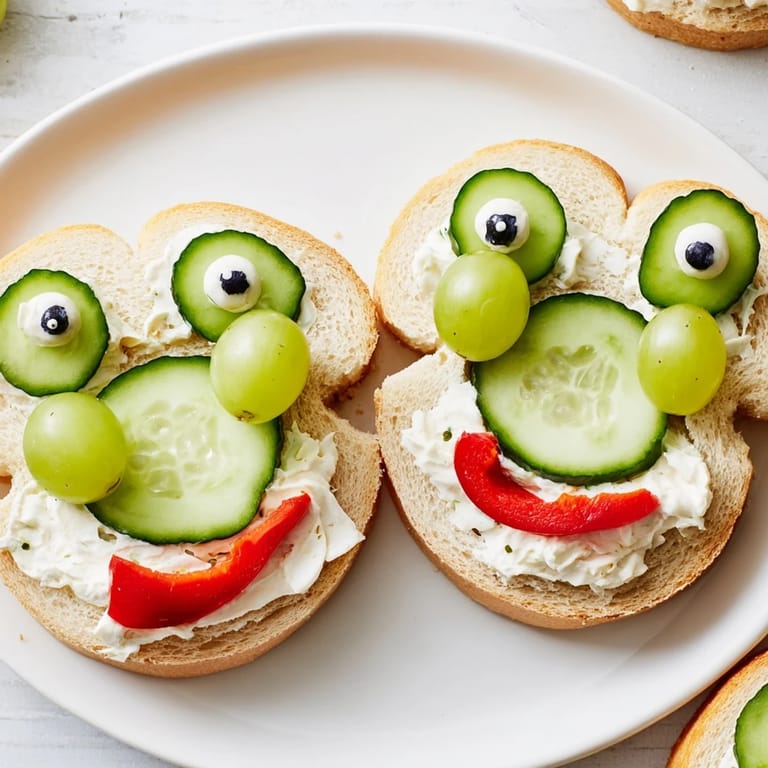 Delicious and visually charming, a close-up shows prepared Prince Charming Froggy Sandwich cutouts, perfect for lunchboxes.
