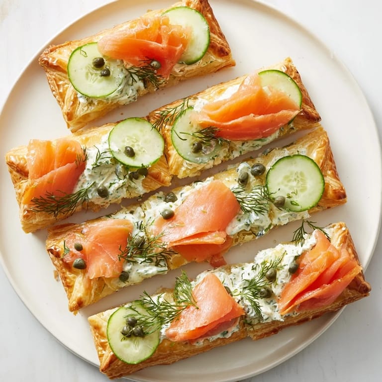 Savory Étoiles Filantes Assiette de Fin dAnnée: flaky puff pastry stars layered with creamy herbed cheese and salmon.