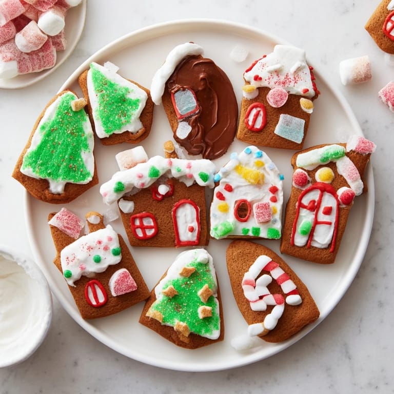 Delicious gingerbread village dessert spread with homemade gingerbread cookies, ready to be enjoyed with festive toppings.