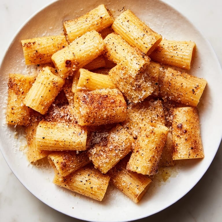 Close-up of golden pasta chips, a delicious and easy Italian-American recipe for a quick bite.