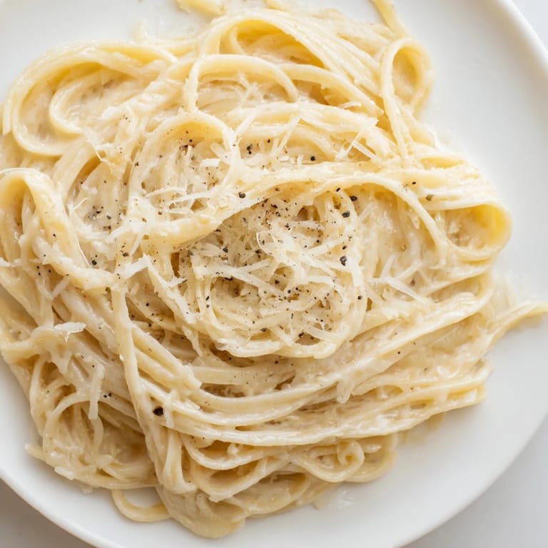 Simple and delicious: perfect serving of Lazy Girl Three-Ingredient Pasta showered with Parmesan cheese.