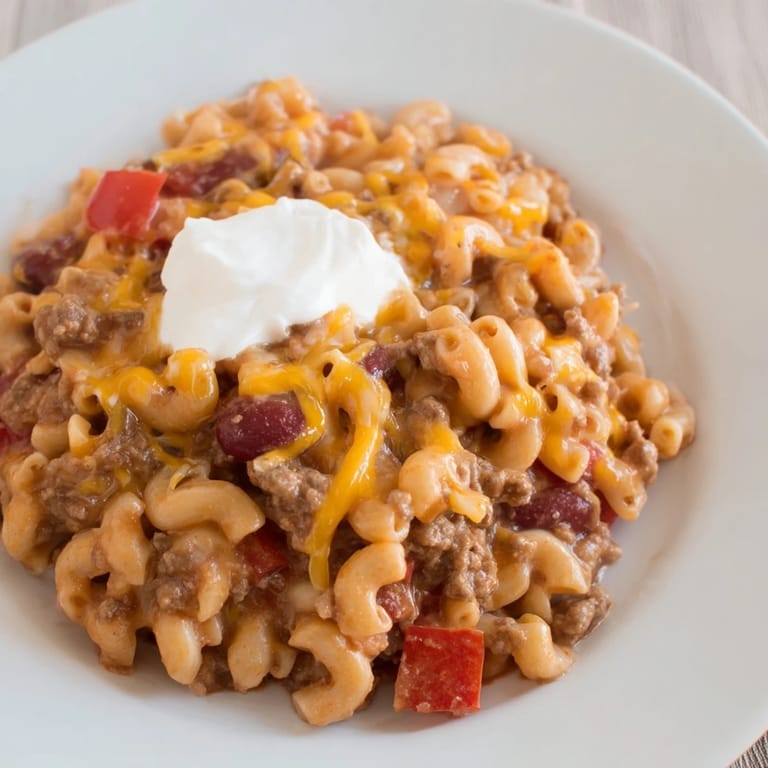 A steaming bowl of comforting One-Pot Chili Mac, a perfect family-friendly American classic for tonight.