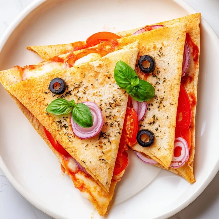 A close-up of a perfectly folded, pan-toasted Tortilla Pizza Wrap Crispy, showcasing layered toppings.