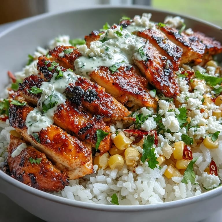 Plated dinner bowl of Street Corn Chicken and Rice with lime wedges, cotija cheese, and jalapeños, offering a colorful Mexican-inspired meal perfect for weeknight dining.