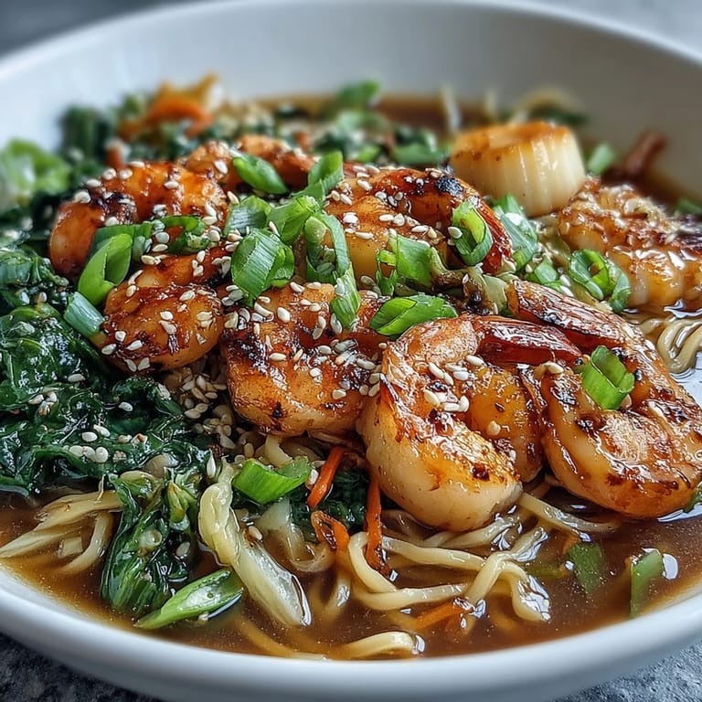 Tender shrimp and scallops in an Asian Noodle Bowl with bok choy, carrots, and rice noodles.