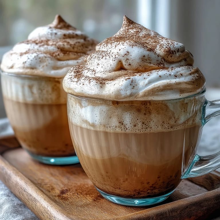 A warm Hojicha Cappuccino in a rustic mug is garnished with cinnamon, paired with a flaky pastry.