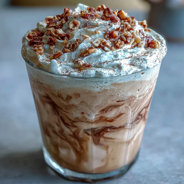 Frosted glass of Hojicha milkshake blended with vanilla ice cream, dusted with roasted tea powder for an aromatic sip.