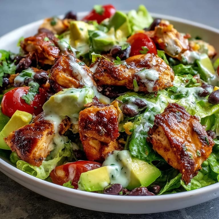 Hearty High Protein Southwest Chicken Salad served in a rustic bowl with colorful veggies, shredded cheddar, and a drizzle of Greek yogurt dressing.