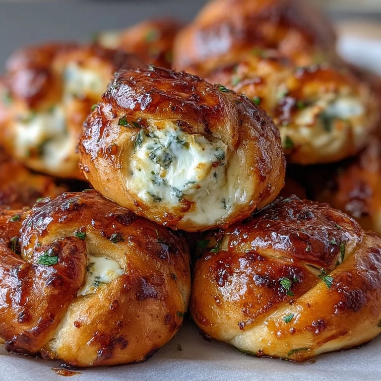 Platter of golden Hot Honey Ricotta Stuffed Garlic Knots paired with a crisp green salad and white wine.