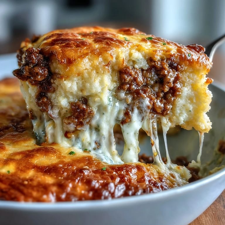 This low-carb taco casserole features seasoned ground beef, cauliflower rice, and melted cheddar, topped with fresh avocado and cilantro.