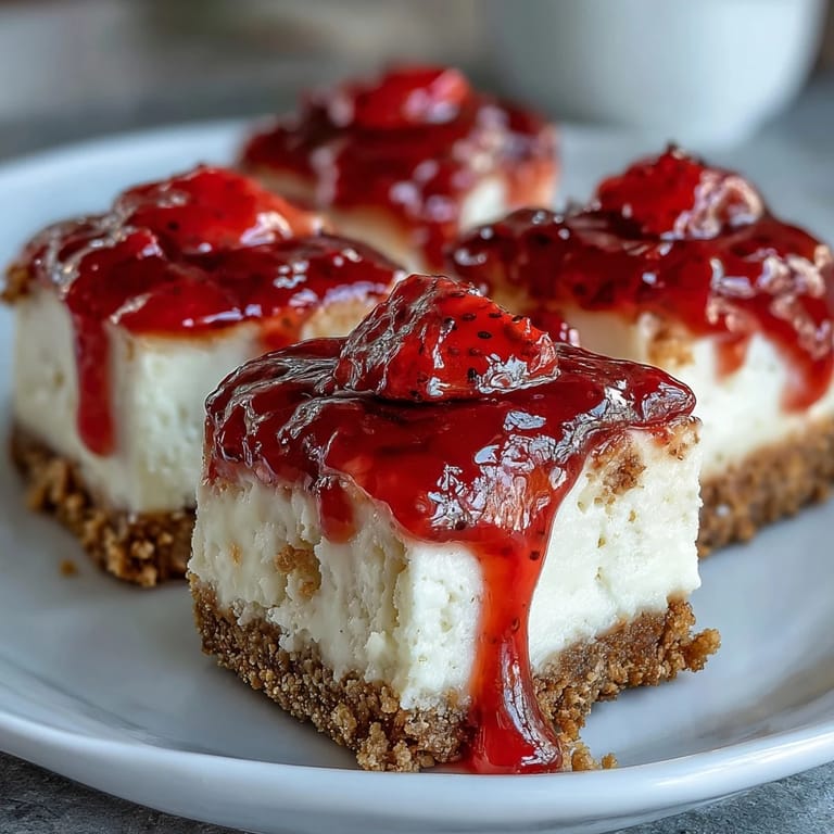 Healthy strawberry cheesecake protein bites with creamy filling and graham cracker crust.  