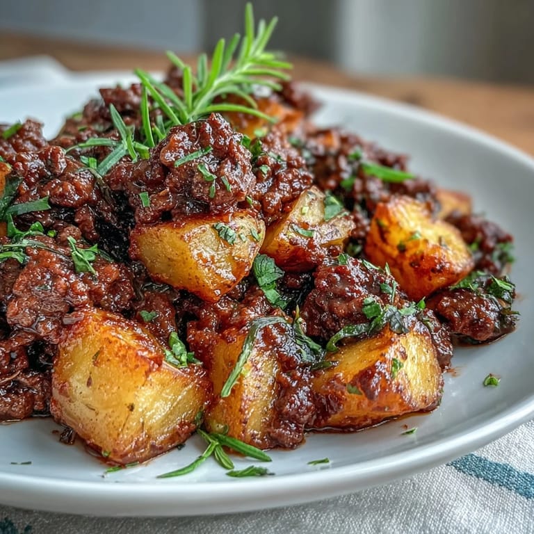 Golden-brown potatoes and seasoned ground beef combine in a hearty, protein-rich one-pan dinner.  