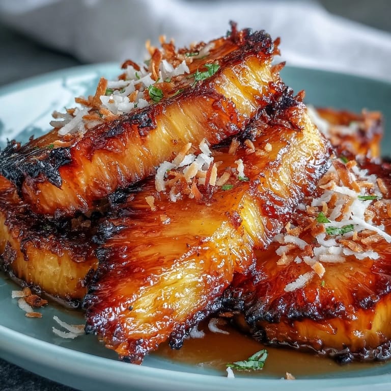 Sweet and tangy roasted pineapple drizzled with honey-lime glaze and sprinkled with aromatic toasted coconut.