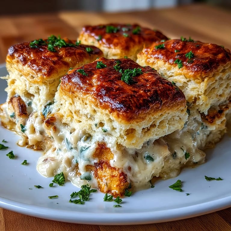 Creamy Chicken Pot Pie with Biscuit Topping: Classic comfort food with savory chicken filling and golden, flaky biscuit topping baked to perfection.