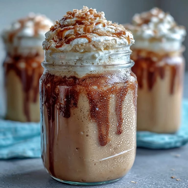 A thick, frothy vanilla bean frappuccino-style protein shake made with Greek yogurt and almond milk for a healthy indulgence.  