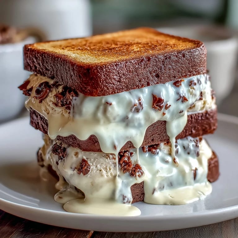 Coffee cookie ice cream sandwiches filled with vanilla bean cream, irresistible frozen delight.
