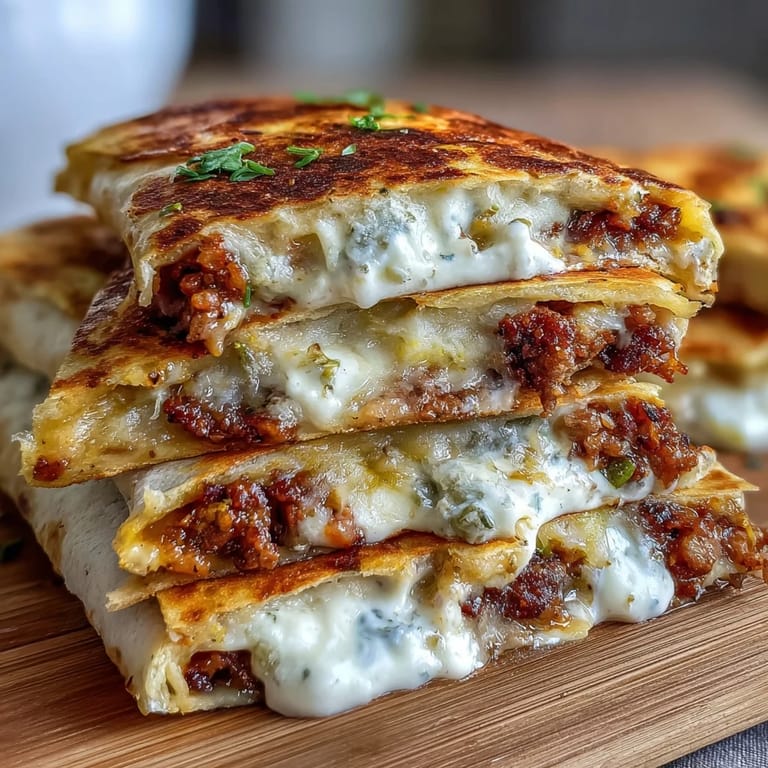 Shepherds Pie Quesadillas with golden crisp tortillas filled with savory meat and creamy mashed potatoes.