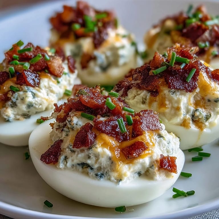 Spicy deviled eggs with jalapeño, cream cheese, and bacon—perfect for parties or game day appetizers.