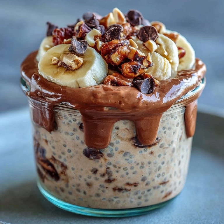 Healthy Chunky Monkey Overnight Chia Pudding served chilled, showcasing a wholesome snack or dessert option.