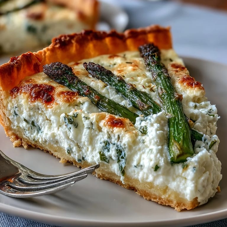 Savory asparagus and ricotta tart with crisp pastry edges, bright citrus notes, and a sprinkle of fresh herbs, ready to impress.