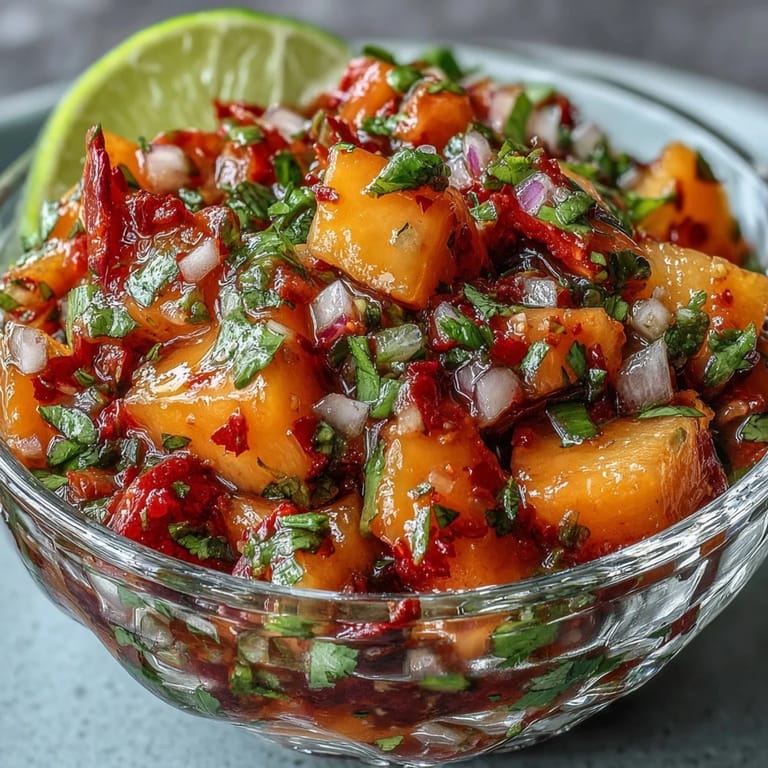 Sweet and spicy Fricy Peach Jalapeño Salsa, bursting with fresh fruit and zest.