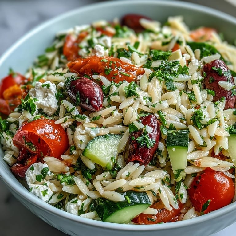 Vibrant Summer Orzo Salad with Feta and Lemon, perfect for picnics.